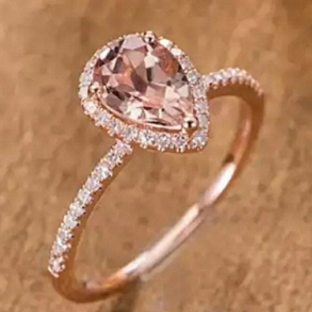 18K Rose Gold Filled Pear Shape Morganite Ring - Picture 8 of 8